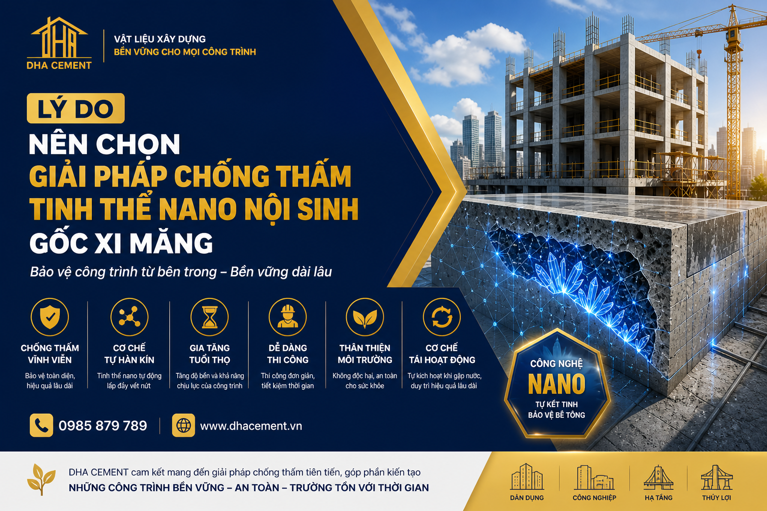 Giải pháp chống thấm tinh thể nano nội sinh gốc xi măng