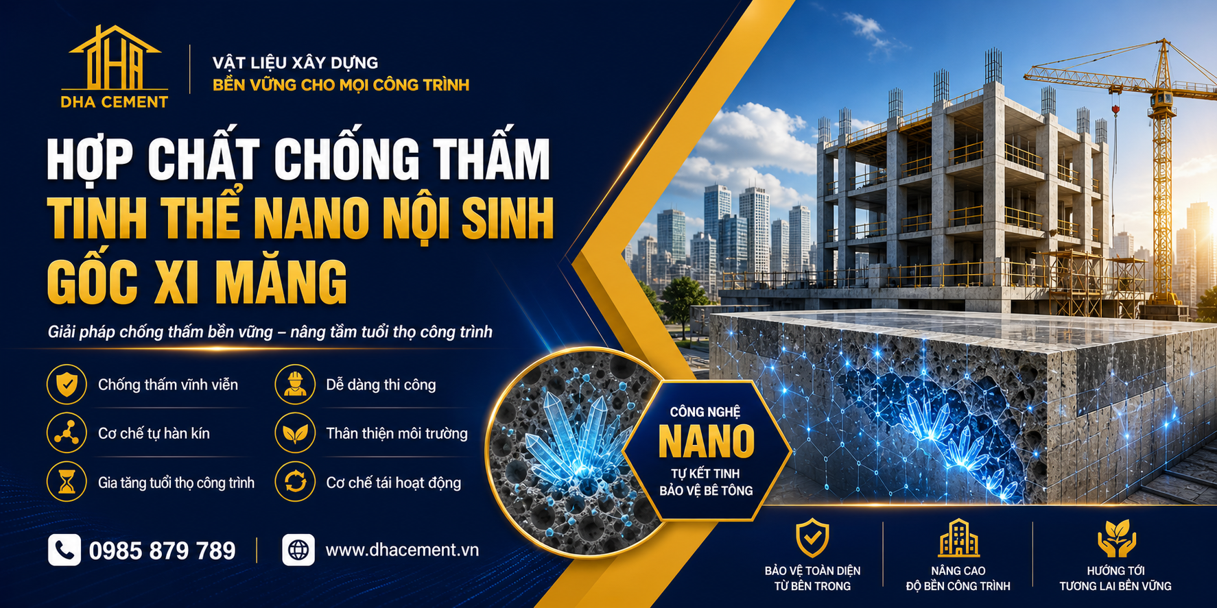 Hiểu về hợp chất chống thấm tinh thể nano nội sinh gốc xi măng